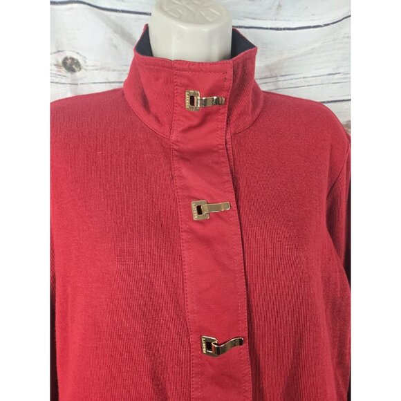 Ralph Lauren Red Knit Jacket 1X Gold Clasps Nautical 100% Cotton Equestrian - Picture 3 of 6